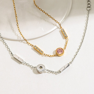 Nouveau bracelet en zircon en acier inoxydable sans ternissement haut de gamme décoré à la main avec du zirconium en titane rose Style tendance et doux - Product Image 3