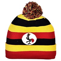 Nouveauté : Bonnet tricoté avec drapeau de l'Ouganda pour femmes et hommes, bonnet à pompon, bonnet chaud d'hiver, doux, extensible, pas cher, vente en gros personnalisée