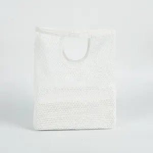 Toptan yeniden kullanılabilir çevre dostu beyaz tuval polyester örgü sepet alışveriş çantası