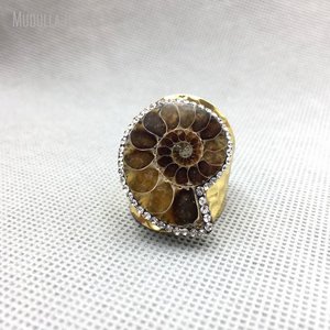 RM4660 Bijoux en cuivre, conque escargot de mer, bagues plaquées or avec <span class=keywords><strong>strass</strong></span> transparent, cadeau bohème bohème pour femmes - Product Image 4