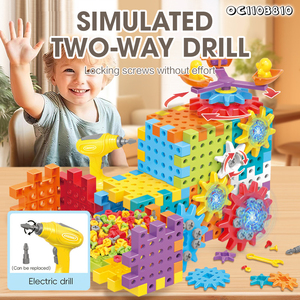 Juguetes educativos creativos para niños, juego de bloques de construcción de engranajes eléctricos coloridos, herramientas para niños con taladro eléctrico - Product Image 4