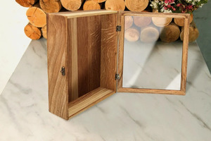 JUNJI Boîte d'ombre en <span class=keywords><strong>bois</strong></span> Vitrine avec couvercle en <span class=keywords><strong>verre</strong></span> à charnière Vitrine en <span class=keywords><strong>bois</strong></span> massif Boîte à souvenirs pour mur et table - Product Image 2