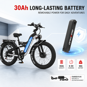 จักรยานไฟฟ้า V9 52V 9000W ยางใหญ่ 30Ah ระบบกันสะเทือนเต็มรูปแบบ ขนาด 26x4.0 สำหรับทุกพื้นที่ รุ่น V9 เป็นจักรยานยางใหญ่ประสิทธิภาพสูง - Product Image 3