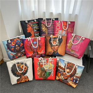 Borsa di tela con motivo a cartoni animati afro-americani borsa di tela di nuova fresca ragazza nera borsa con motivo africano <span class=keywords><strong>ragazze</strong></span> borse con manico in corda - Product Image 2