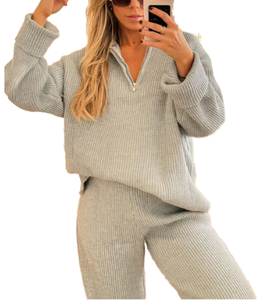 Ensemble pantalon et pull en deux pièces pour femmes, hiver, décontracté, tricot, manches longues, pull doux en laine - Product Image 1