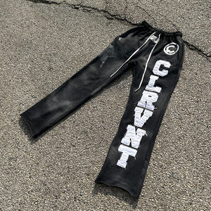 Pantalon de survêtement à bande jaune surdimensionné brodé de conception de base en coton camel 100% pour hommes - Product Image 2