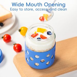 Overnight Oats <strong>Containers</strong> with Lids and Colorful Sleeves Airtight Glass Wide Mouth Leak-Proof Meal Prep Jar for Yogurt Oatmeal - Product Image 6
