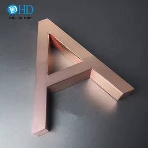 Espejo 3D de acero inoxidable, letras de pared, letras de canal en inglés, letrero de Metal, letras de oro rosa galvanoplastia