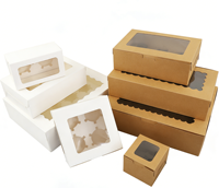 Boîte à cupcakes en carton rigide, écologique, recyclable, transparente, avec fenêtre, résistante, pour boulangerie, avec séparateurs, logo personnalisé, vente en gros