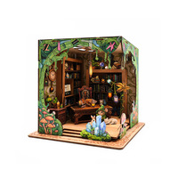 Modèle miniature en bois personnalisé à faire soi-même, scène miniature 3D stéréo, librairie jungle, décoration de bureau