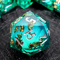 Jeu de dés en résine polyédrique turquoise avec feuille d'or et paillettes, durable, pour jeux de société, catégorie de produit : dés liquides 2