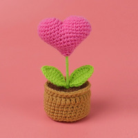 Plante en pot moderne en coton tricoté à la main en forme de cœur, remplie au crochet, écologique - Fête des Mères, Noël, Saint-Valentin, Nouvel An