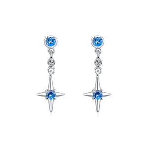 Boucles d'oreilles pendantes scintillantes en argent sterling 925 avec micro-incrustation de zircone cubique et imitation saphir, motif étoile du Nord, pour femme - Product Image 1