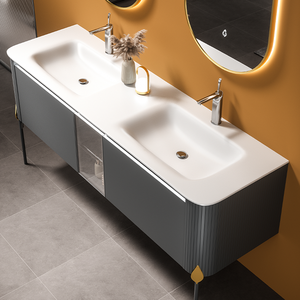 <span class=keywords><strong>Mobile</strong></span> da <span class=keywords><strong>Bagno</strong></span> Moderno con Specchio, Design a Due Ante, Gambe Robuste per Stabilità, Eleganti Accenti Dorati, Salvaspazio - Product Image 3