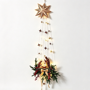 Ornement de Noël suspendu lumineux à LED, étoile en bois, pour décoration murale ou fenêtre, décorations de fêtes - Product Image 2
