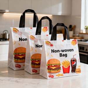 Sac non tissé imprimé motif sandwich et salade de fruits, pour préparation de repas, déjeuner, usage quotidien au bureau, design tendance - Product Image 1