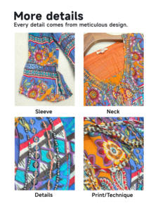 Vestido Maxi Bohemio con Estampado Floral Étnico Naranja y Azul <span class=keywords><strong>para</strong></span> Mujer, Manga Campana, Cintura Ajustable con Lazada, Decoración con Cuentas - Product Image 5