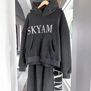 Sudadera de Felpa Francesa Gruesa 100% Algodón Transpirable con Cremallera y Pedrería, Estilo Y2K Urbano Vintage con Lavado Ácido, Holgada y Personalizada para Hombre - Product Image 2