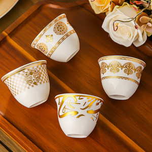 Tazza da Tè <span class=keywords><strong>Turca</strong></span> da 60ml - Tazza in Ceramica Artigianale con Motivo Luna in Rilievo Dorato per Regalo, Hotel e Vendita al Dettaglio - Product Image 1