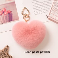 Porte-clés de voiture en fourrure de lapin Rex en forme de cœur, édition commémorative artisanale, avec pompon cœur pêche, pendentif de sac en peluche mignon