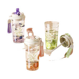 Verres en plastique portables de grande valeur conception de fleurs simples tasse à café de thé paille à boire directe nouveau Style de vallée de lys pour - Product Image 6
