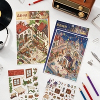 Kit d'autocollants de scène miniature 3D personnalisé, ensemble superposé DIY Forêt aquarelle Île flottante Steampunk, pour scrapbooking anti-stress