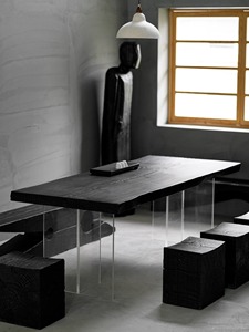 Table en <span class=keywords><strong>bois</strong></span> massif de style wabi-sabi, table à manger suspendue en acrylique, table de travail, table à bulles de thé en <span class=keywords><strong>bois</strong></span> massif - Product Image 2