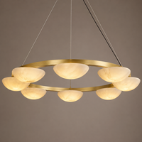 Lustre rond personnalisé en or, cuivre et albâtre naturel, luminaire suspendu pour salle à manger, salon, villa