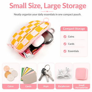 Monedero a Cuadros, Mini Bolsa Portátil con Correa para la Muñeca, Bolsa <span class=keywords><strong>de</strong></span> Almacenamiento Pequeña para Viajes, Escuela, Uso Diario, OEM Personalizado - Product Image 4