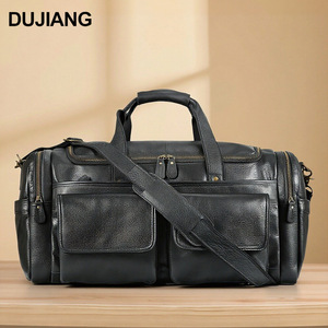 Bolsa de Viaje de Cuero Genuino Dujiang, Bolsa de Lona de Gran Capacidad, Multifuncional, para Viajes de Negocios, Gimnasio, Unisex, Color Sólido - Product Image 1
