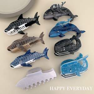 กิ๊บติดผมอะซิเตทสีดำขาวน้ำเงินคุณภาพสูง ดีไซน์น่ารักลายสัตว์ทะเล วาฬ ฉลาม เครื่องประดับผมทันสมัยสำหรับผู้หญิง - Product Image 2