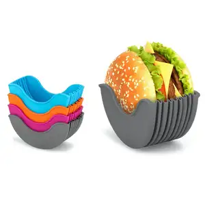 HUAMJ Eco Friendly Hygienic Reusable Retractable Burger Fixed Box Adjustable Silicone Hamburger Holders For Party Eating