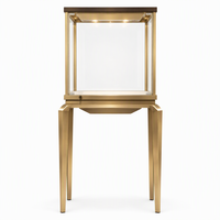 Vitrine à bijoux sur pied sur mesure avec cadre en acier inoxydable finition or, vitrine en verre et éclairage LED