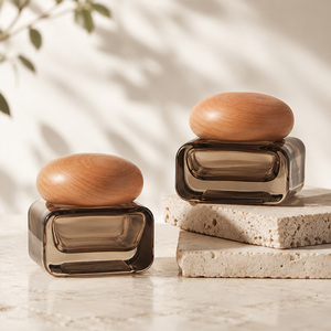 Ensemble de flacons et pots cosmétiques en verre ambré personnalisés de qualité supérieure, avec bouchons en bois, emballage de luxe pour lotion et sérum de soin de la peau, pour les marques de beauté et de <span class=keywords><strong>spa</strong></span>, OEM ODM - Product Image 2