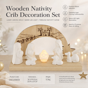 Ensemble <span class=keywords><strong>de</strong></span> crèche en céramique faite à la main avec arche en bois, mangeoire LED, Sainte Famille, chameau, mouton, bœuf, décoration <span class=keywords><strong>de</strong></span> table <span class=keywords><strong>de</strong></span> Noël en gros - Product Image 4