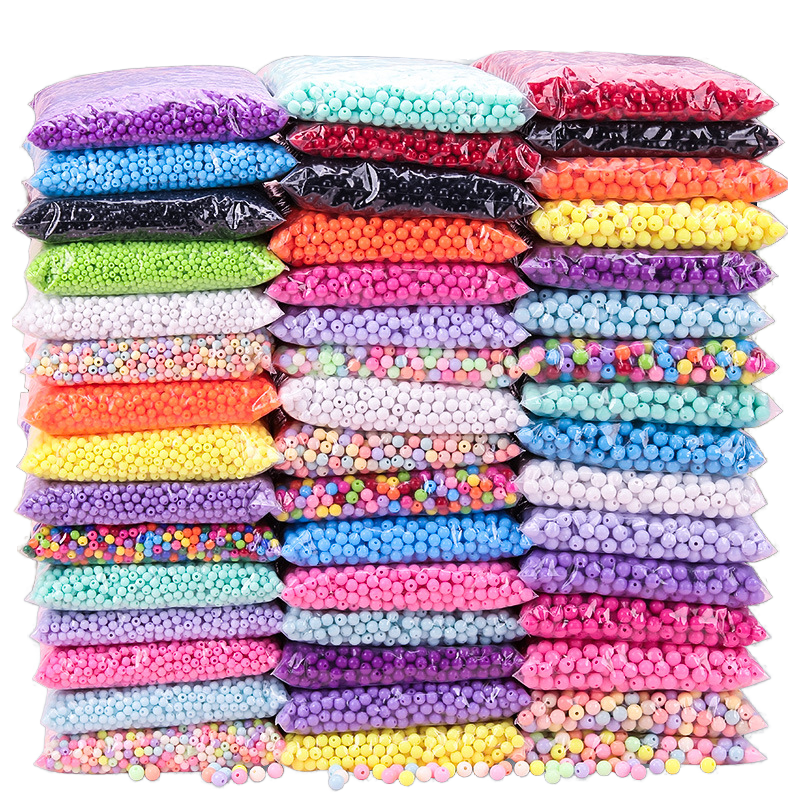 Multi-Color 500g/Bag Acrylic Beads Hole 4mm 6mm 8mm 10mm Sizes Plastic Bubble Gum Beads for Girls Jewelry Making Lucite Loose