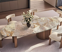 Table à manger en bois massif de luxe moderne, design contemporain, haute qualité, forme ovale en marbre, utilisation hôtelière, 6 places, mobilier de salle à manger