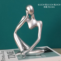 Statuette Moderne de Luxe en Résine Dorée, Figurine Abstraite « Le Penseur », Trois Personnages Assis pour Décoration de Table Intérieure