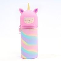 Étui à crayons en silicone personnalisé, trousse à crayons licorne, porte-stylos 2 en 1, sac à papeterie, fournitures scolaires pour enfants en gros