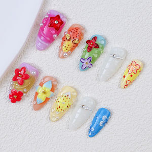 Presse sur les ongles faite à la main réutilisable de luxe personnalisé 10 pièces Amande 3d Fleur vente en gros de <span class=keywords><strong>faux</strong></span> ongles avec de la colle - Product Image 1