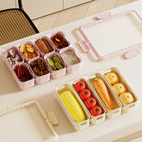 Plateau de service divisé rose avec couvercle et poignées 8 compartiments Snack Box Container Charcuterie Organizer Snackle Box Container