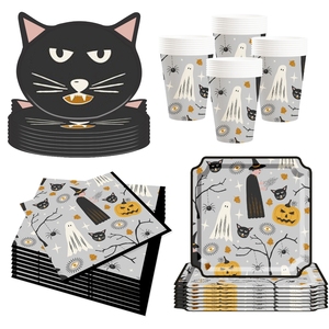 DAMAI Halloween Party Supplies Halloween Paper Plates Cups Napkins Party Disposable Tableware Set Birthday Favor for 8 Guests - Product Image 4