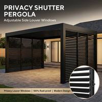 Pérgola de Aluminio para Todo Clima con Ventanas de Privacidad, Techo Rígido Resistente a Huracanes, Gazebo Moderno para Balcón, Jardín o Patio Trasero