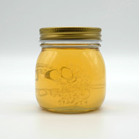 Frasco de Vidrio Transparente con Relieve y Tapa Metálica Dorada de Rosca, Frasco de Boca Ancha de Grado Alimenticio para Mermelada, Miel, Conservas, con Logotipo Personalizado