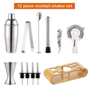 Ensemble de barman <span class=keywords><strong>classique</strong></span> en acier inoxydable de 12 pièces avec base en bois pour débutants - Product Image 4
