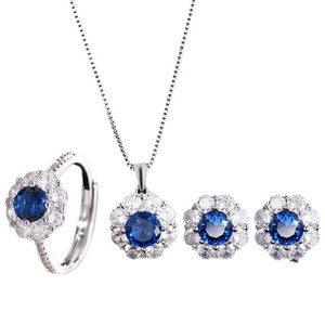 High Quality Eco-friendly Copper Round Cut 7-6mm Dark Blue Cubic Zirconia Minimalist Style Jewelry Set for Women - Product Image 1