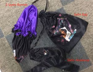 Ensemble de bonnets et foulards en soie avec bande à nouer, grand sac fourre-tout en satin avec cordon de serrage, pochette pour cheveux, personnalisable avec logo promotionnel - Product Image 4