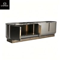 Buffet moderne de luxe avec dessus en marbre naturel, surface en cuir, armoire de rangement latérale pour salle à manger de villa