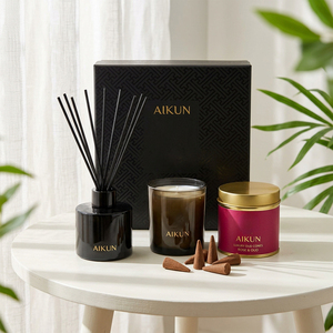 Aikun Luxury Black Aromatherapy Decoration <b>Reed</b> <b>Diffuser</b> Glass Candle Gift Set <b>For</b> Home Fragrance Spa Hotel And Holiday Gift - Product Image 1