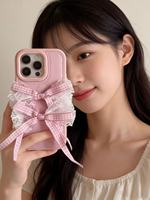 Coque de téléphone ZL052 avec nœud en dentelle doux et mignon pour iPhone 17/16 Pro Max, compatible également avec les modèles 13, 12 et XR très prisés